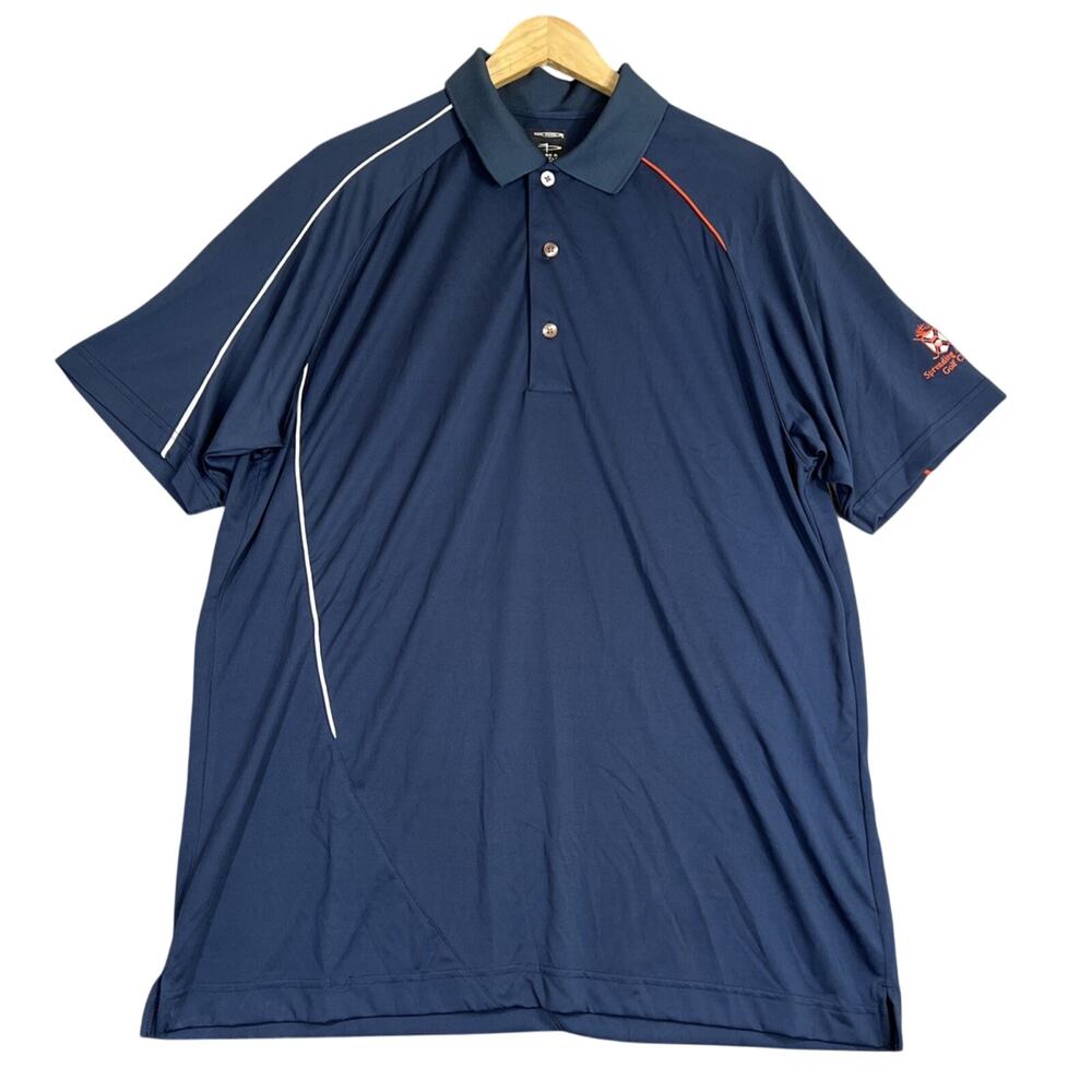 Page Tuttle Polo Shirt Men Large Navy Spreading Antlers Golf Club Stretch Active